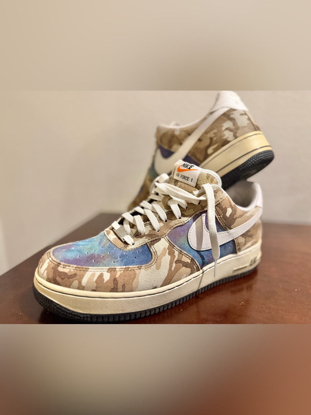 Nike Air Force 1 Camo with Blue-Purple Galaxy Accents Custom Size 12
